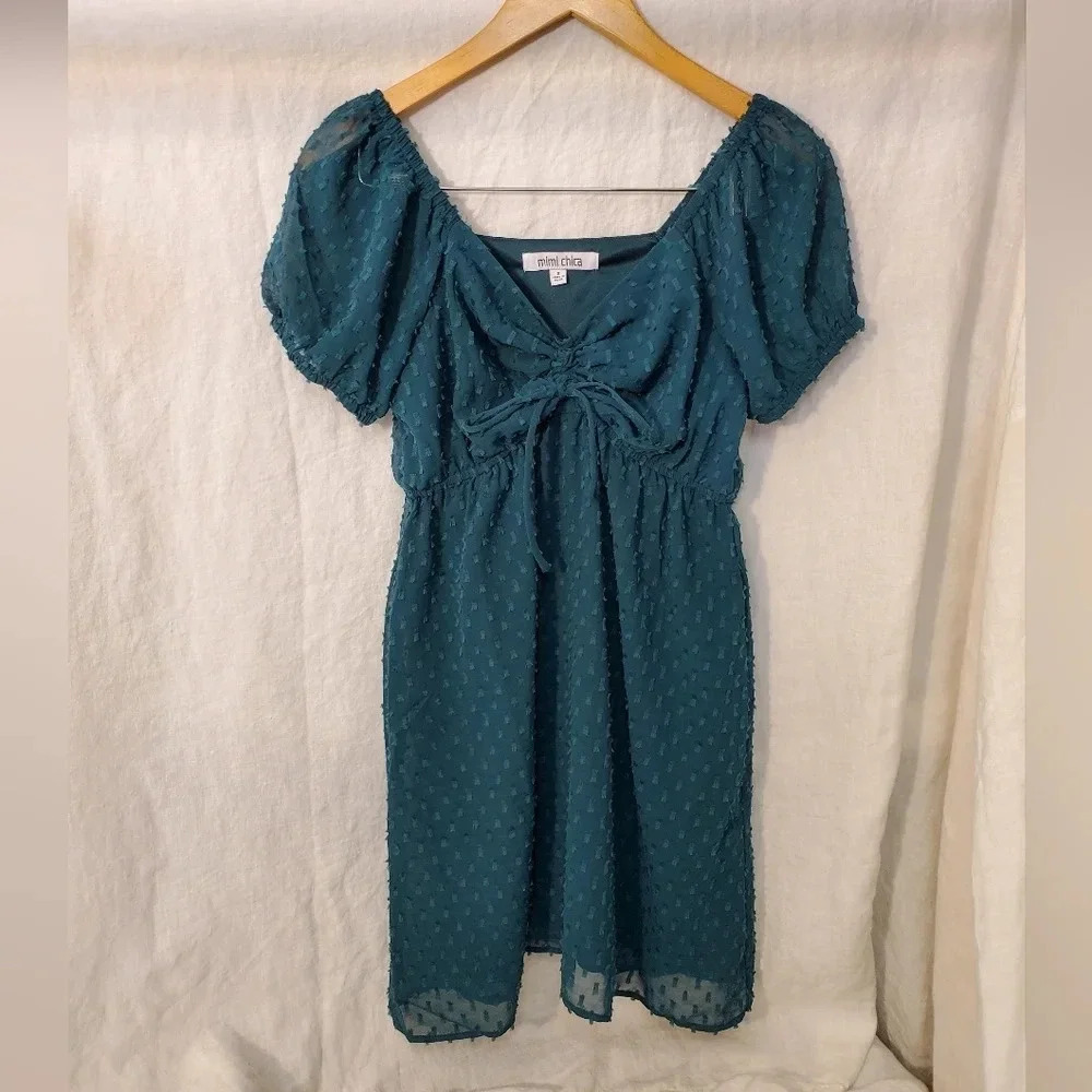 Mimi Chica emerald green mini, v neck dress, special occasion, women's small 011